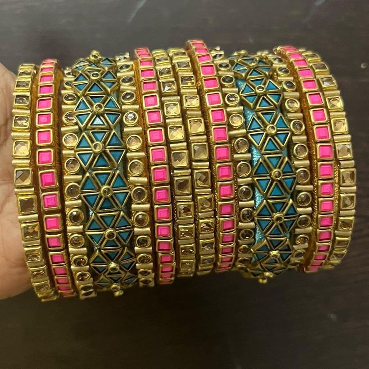 Enhance your beauty with handmade Bridal jewelery. VClassy gives a perfect Silk thread and Kundan design bangles for all your special occasions. It's a perfect gifting option for wedding, housewarming ceremony, baby shower, return gift.  We provide a wide range of Silk thread jewellery in different categories in attractive colors and design with finest finishing. Handmade Kundan Silk Thread Bangle | Indian Jewelry - 2 Set (Each set has 7 bangles - 1 middle bangle, 6 side bangles) Product colour Kundan Design, Bridal Jewelery, Kundan Bangles, Bracelet Fil, Attractive Colors, Silk Thread Jewelry, Silk Thread Bangles, Thread Bangles, Bracelets Design