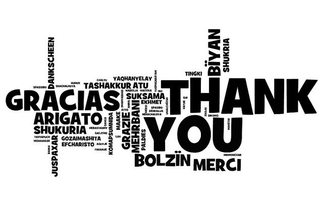 the word thank written in different languages on a black and white background with words that spell out