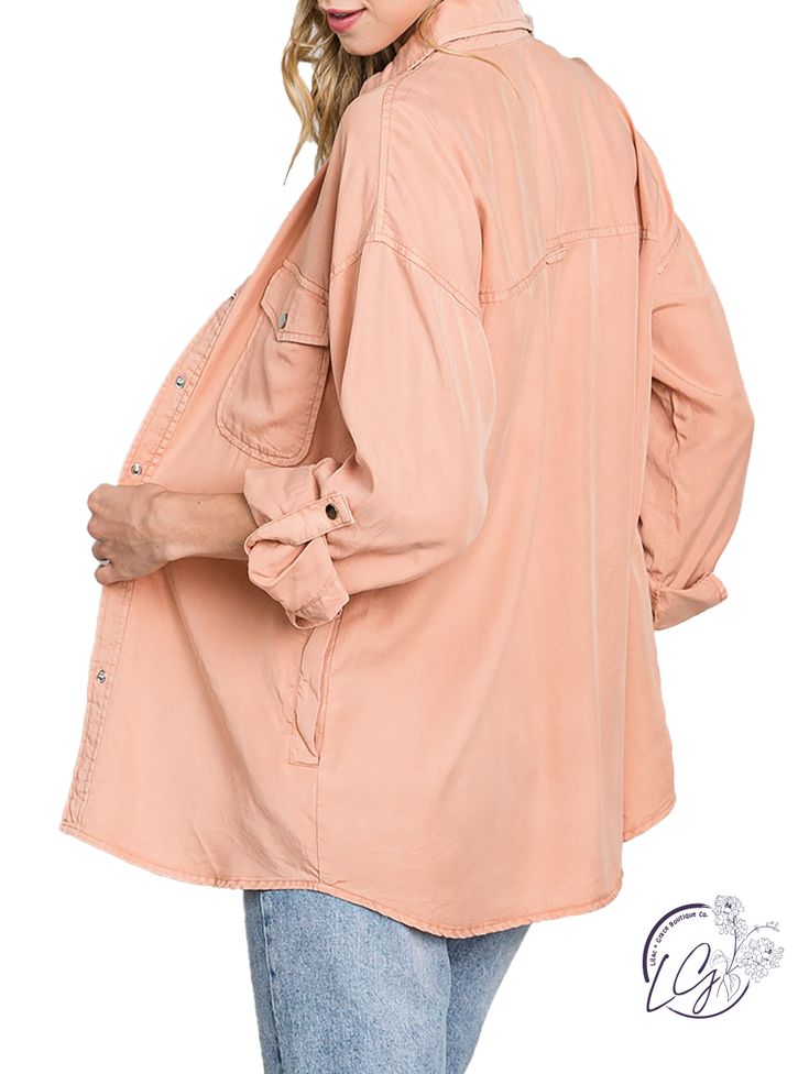 Oversized utility Shirt Made of Soft Washed Tencel. This Shirt has long sleeves with roll-up snaps, chest and side pockets. It's a Light and Oversized Top to Wear Open or Buttoned Up. Fabric: 100% Tencel Oversized Cotton Shacket With Buttons, Long Sleeve Utility Shacket With Relaxed Fit, Oversized Tops With Buttoned Pockets For Fall, Oversized Tops With Buttoned Pockets For Everyday, Oversized Tops With Snap Buttons For Everyday, Oversized Fall Shirt With Buttoned Pockets, Long Sleeve Utility Shirt For Fall, Oversized Shirt With Buttoned Pockets For Fall, Oversized Shirt With Snap Buttons For Fall