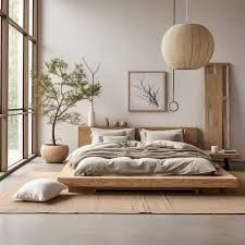 a large bed sitting in the middle of a bedroom next to a wooden table and chair