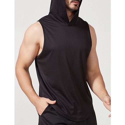 Season:Spring   Fall; Function:Soft,Quick dry,Breathable; Fabric:Polyester; Sleeve Length:Sleeveless; Gender:Men's; Style:Basic,Fashion,Muscle,Sport; Elasticity:Micro-elastic; Tops Type:Gym,Sleeveless Hoodie,Tank Top; Occasion:Sports  Outdoor,Vacation,Going out,Casual Daily,Gym; Top Length:Regular; Fit Type:Regular Fit; Pattern:Plain; Neckline:Hooded; Front page:FF; Listing Date:12/05/2023; Bust:; Length [Top]:; Waist: Solid Sleeveless Workout Vest, Sleeveless Solid Workout Vest, Athleisure Athletic Fit Sleeveless Muscle Tee, Sleeveless Athleisure Vest For Workout, Sleeveless Athleisure Workout Vest, Casual Muscle Tee With Athletic Fit, Black Activewear With Dropped Armholes For Workout, Casual Athletic Fit Sleeveless Muscle Tee, Black Activewear For Workout With Dropped Armholes