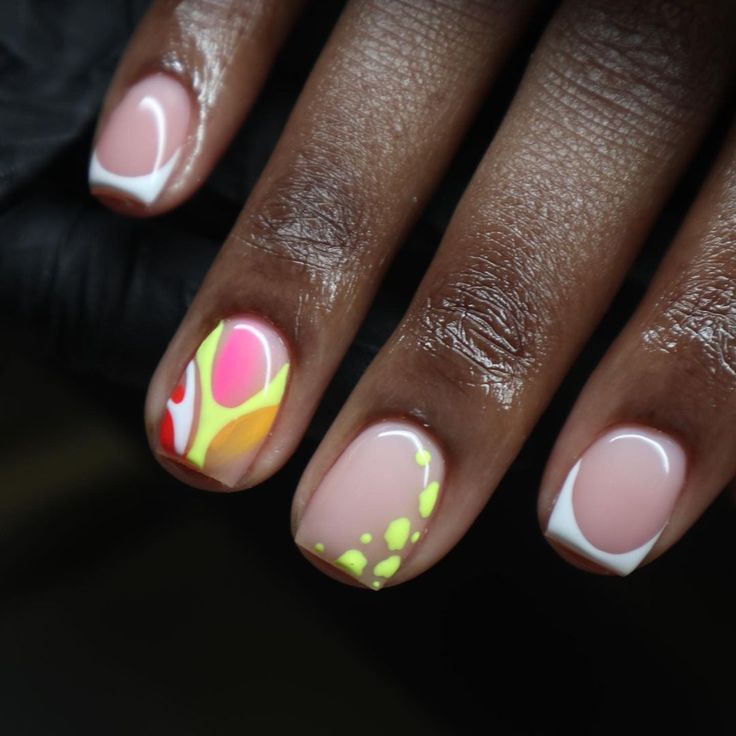 You can always count on me to throw in a sprinkle of French on a freestyle 😂😮‍💨😍 . Polygel Overlay X Tier 3 #nails #dasiab… | Instagram Design On French Nails, Natural Overlay Nails Design, One Nail Design Ideas, Natural Nail With Design, Polygel Overlay Nails, Short Overlay Nail Designs, Nail Overlay Designs, Polygel Nails Short, Natural Nail Designs Summer