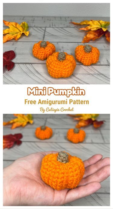 an orange crocheted pumpkin sitting on top of a persons hand