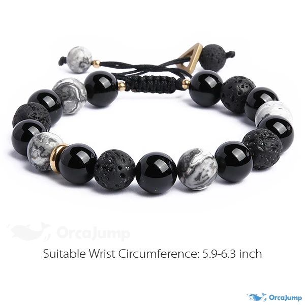 OrcaJump - Sleek and Elegant Black Agate Bracelet Casual Agate Jewelry, Adjustable Black Wristband With 8mm Beads, Adjustable Black Bracelet With Round Beads, Adjustable Black Round Bead Bracelets, Adjustable Black Wristband With Round Beads, Casual Adjustable Bracelets With Natural Stones, Casual Black Beaded Bracelets With Natural Stones, Casual Adjustable Black Wristband, Adjustable Casual Agate Stretch Bracelet