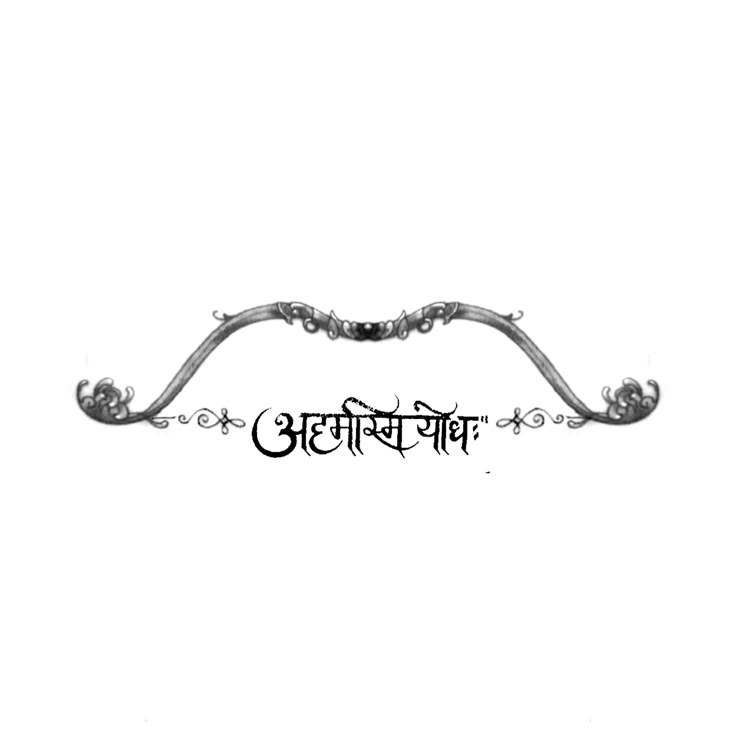 Mahabharat Tattoo Design, Suryaputra Karna Tattoo, Kshatriya Tattoo, Mahabharat Tattoo, Healer Tattoo, Calligraphy Hindi, Sanskrit Tattoos, Fear Tattoo, Arm Tattoos For Guys Forearm