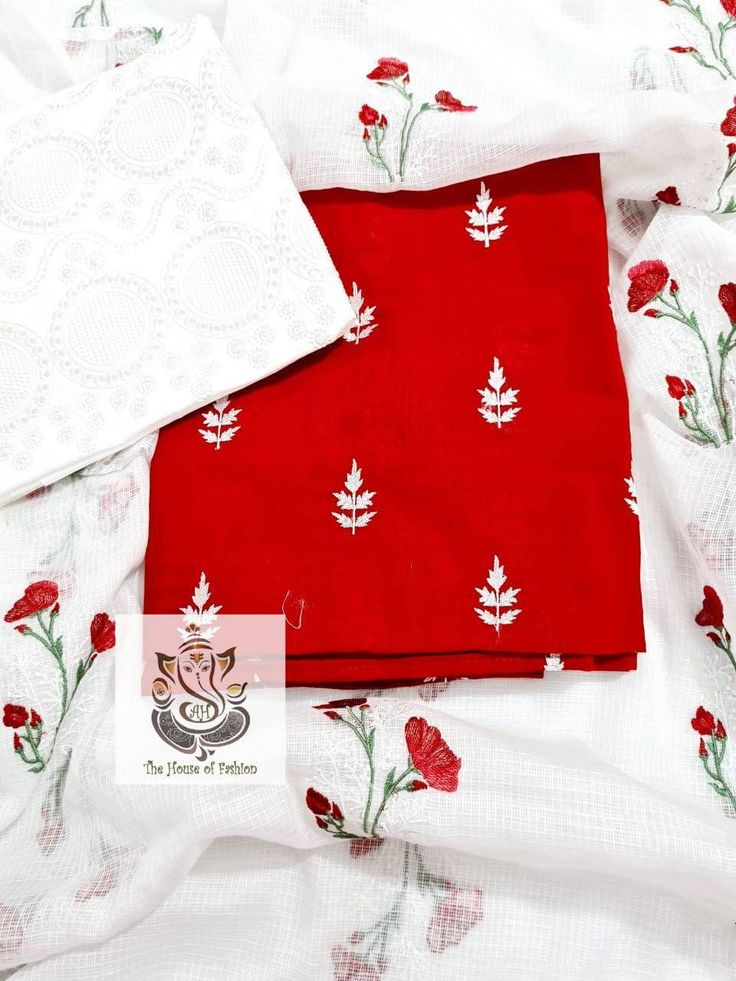 Item Overview Atharva Embroidered/Kota Salwar Kameez /Embroidered Kota Dupatta White/Cotton Embroidery Shirt Red/Cotton Chikankari Bottom White - Dno. KO307 Fabric: * Shirt Cotton 2.5 Mts, - Cotton Embroidered Red Shirt * Dupatta: Kota 2.5 Mtrs All Over Embroidery in White * Bottom 2.5 Mts. - Chikankar Salwar In White Excusive Hand Embroidered Party Wear Punjabi Suit. Customization: * Fabrics: Designs Can be made in different Fabrics. * Stitching Available Care: * Dry Clean/ Avoid direct Ironing Red And White Shirt, All Over Embroidery, Embroidery Shirt, Punjabi Suit, Shirt Embroidery, Cotton Embroidery, Thread Work, Red Shirt, Embroidered Shirt