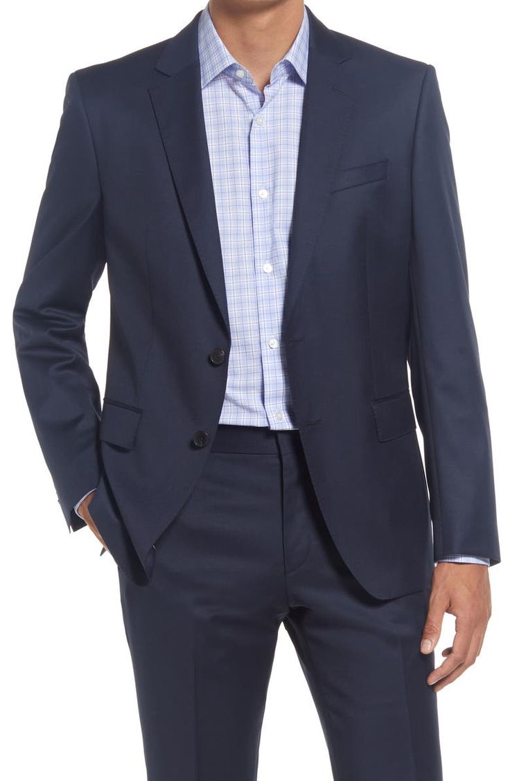 BOSS Solid Wool Suit Jacket | Nordstrom Formal Suit With Button Cuffs And Long Sleeves, Formal Long-sleeved Suit With Button Cuffs, Formal Sport Coat With Button Cuffs, Elegant Suit With Notch Lapel And Button Cuffs, Elegant Suits With Notch Lapel And Button Cuffs, Fitted Sport Coat With Button Cuffs And Suit Collar, Elegant Formal Sport Coat With Button Cuffs, Fitted Sport Coat With Button Cuffs, Tailored Suits With Button Cuffs And Lapel Collar