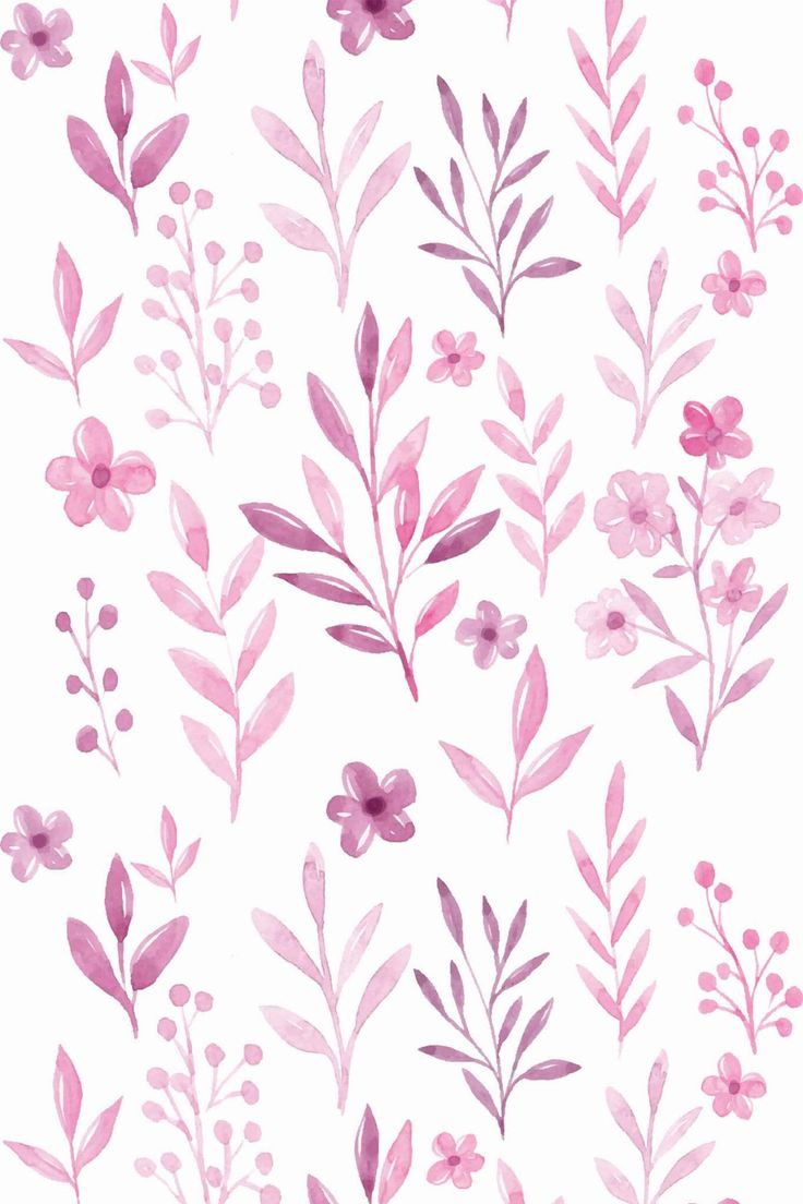 pink watercolor flowers and leaves on white background