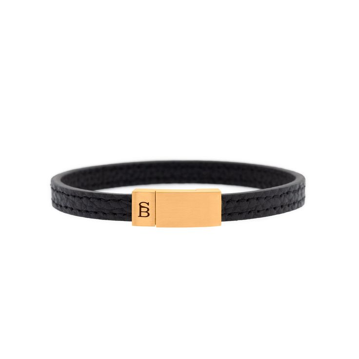 thin black leather gold bracelet fot men stainless steel steel and barnett Everyday Leather Wristband With Leather Strap, Everyday Leather Wristband With Strap, Leather Wristband For Everyday Use, Everyday Leather Wristband, Elegant Leather Bracelet With Gold Clasp, Modern Gold Leather Bracelet For Everyday, Gold Modern Leather Bracelet For Everyday Wear, Everyday Leather Wristband With Bracelet Strap, Luxury Everyday Leather Bracelet