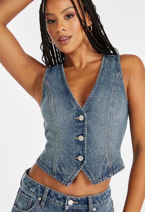 Tailored Denim Vest Jean Vest Top, Denim Vest Top, Thrift Manifestation, Jean Vest, Outerwear Vest, Vest Shirt, Vest Top, Denim Vest, Denim Shirt