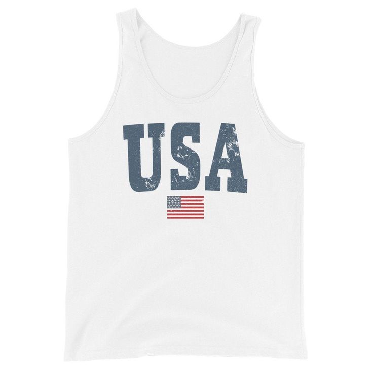 Gear up for summer holidays with our vintage style USA unisex tank -- great for men or women! Graphic is distressed for that instant vintage vibe. Youth sizes here: https://www.etsy.com/listing/1024874437/kids-usa-shirt-retro-usa-t-shirt-youth?ref=shop_home_active_2&pro=1&frs=1 Looking for more 4th of July gear? Check these out: https://www.etsy.com/shop/TheGraphicPeach?ref=seller-platform-mcnav§ion_id=33390667 Our shop uses direct-to-garment printing to make our products. The design ink Vintage Tank T-shirt For Summer, Casual American Flag Print Tank Top, Casual 4th Of July Graphic Print Tank Top, Casual 4th Of July Graphic Tank Top, Casual Graphic Print Tank Top For 4th Of July, Casual 4th Of July Tank Top With Letter Print, Casual 4th Of July Flag Print Tank Top, Distressed Cotton Crew Neck Tank Top, Crew Neck Cotton Tank Top With Distressed Detail