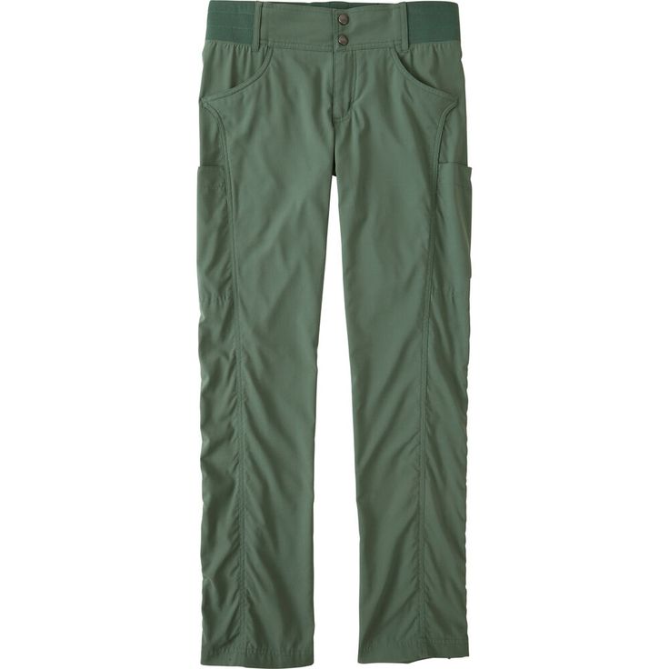 the women's pants are green and have buttons on the front, while the bottom is