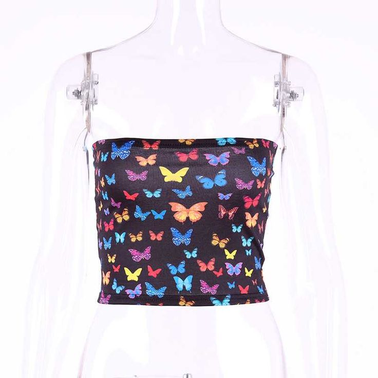 Beach Kimono, Bandeau Crop Top, Butterfly Top, Colorful Butterfly, Boho Style Dresses, Strapless Tops, Sleeveless Crop Top, Colorful Butterflies, Kids Sweater