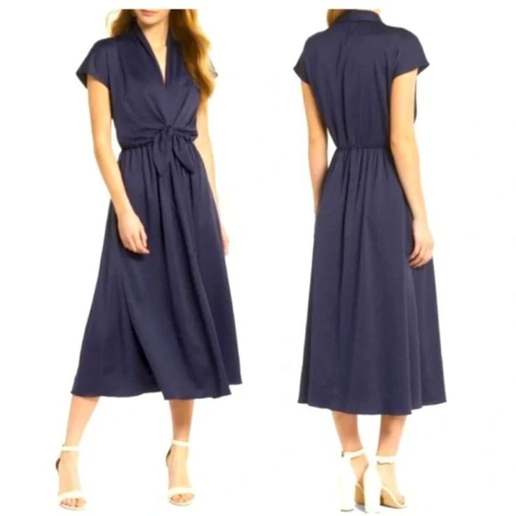 Brand: Gal Meets Glom Style: Margie Tie Waist V-Neck Satin Midi Dress Size: 6 Color: Navy Blue Measurements When Laying Flat: Pit To Pit: 16" Length: 48.5" Waist: 14" Condition: Pre-Owned. In Great Condition! Gal Meets Glam, Satin Midi Dress, Glam Dresses, Midi Dress, Navy Blue, Size 6, Satin, V Neck, Womens Dresses