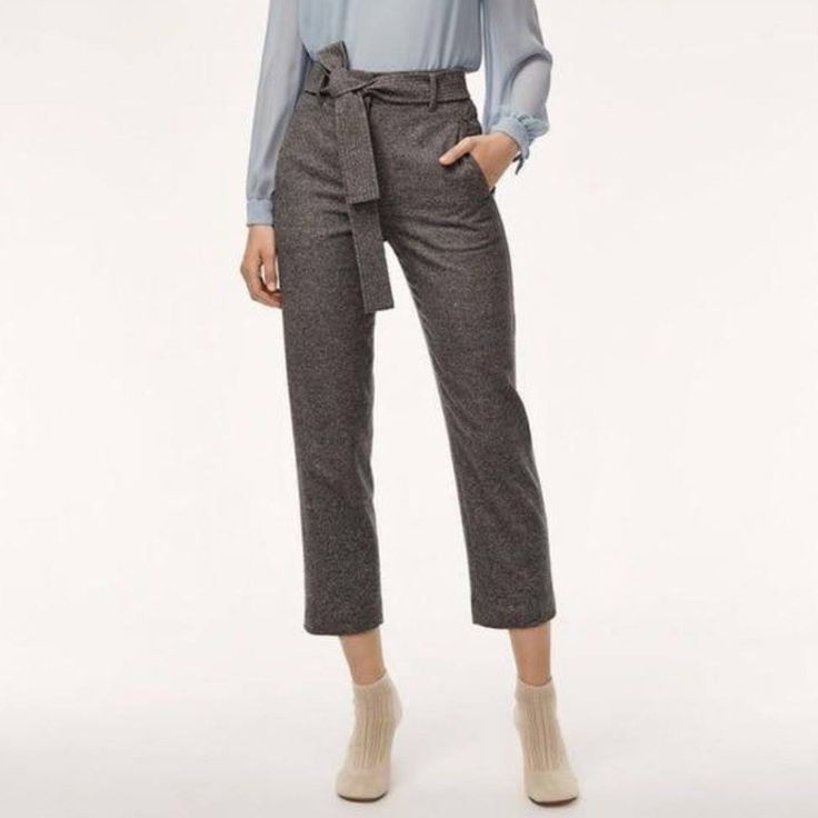 These Are High-Rise, Ankle-Length Pants With A Removable Self-Tie Belt And Welt Pockets. This Version Is Cut From Italian Wool-Cashmere Flannel With A Hint Of Stretch. Color: Heather Charcoal (Dark Grey) Size: 2 New With Tags. Boyfriend Sweatpants, Khaki Cargo Pants, Hacks Clothes, Aritzia Pants, Black Cropped Pants, Fashion Hacks, Aritzia Wilfred, Fashion Hacks Clothes, Striped Leggings