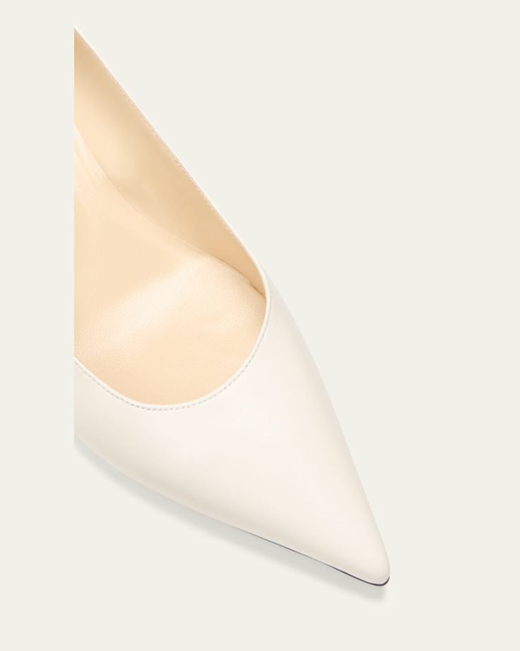 Jimmy Choo "Amelia" smooth leather pumps    1.38 in / 35 mm kitten heel    Pointed toe    Slipon style    Leather outsole    Lining: Goat leather    Made in Italy Kitten Heel Pumps, White Pumps, Goat Leather, Heel Pumps, Kitten Heel, Pink Candy, Leather Pumps, Smooth Leather, Pumps Heels