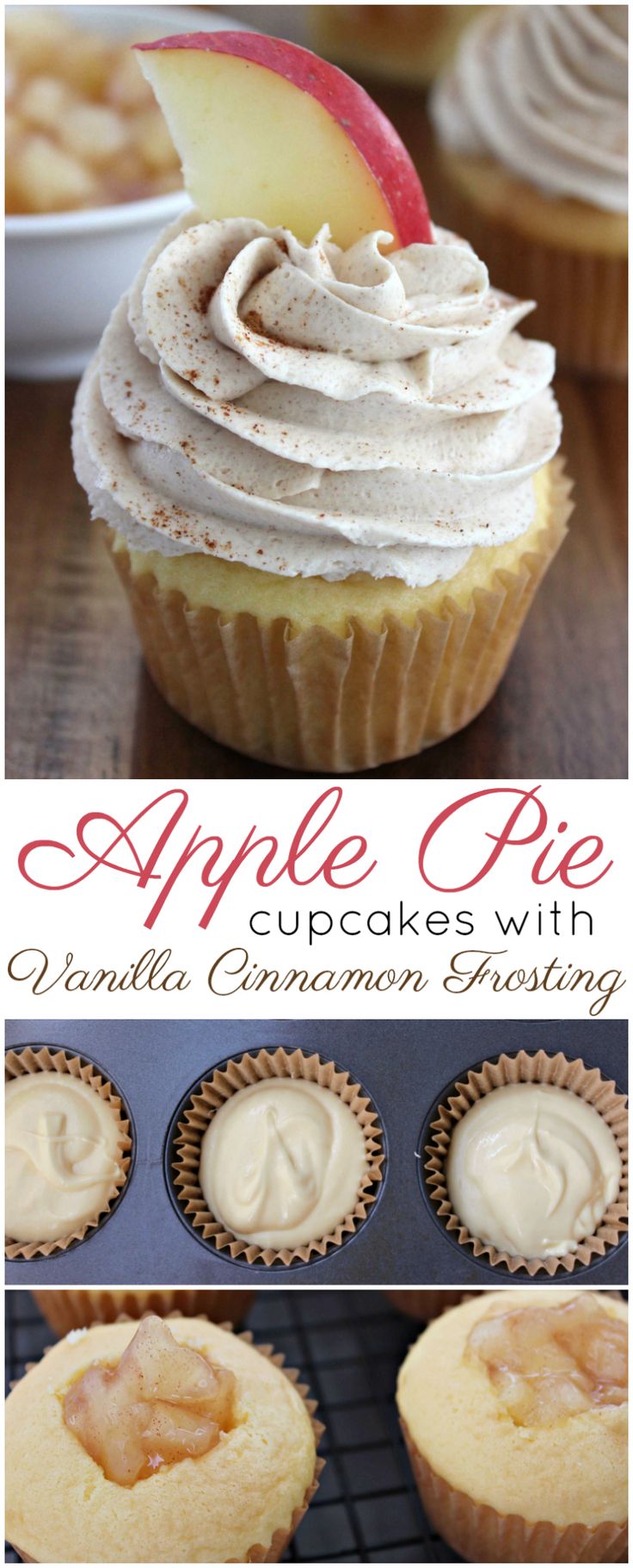 apple pie cupcakes with vanilla cinnamon frosting are the perfect dessert for fall