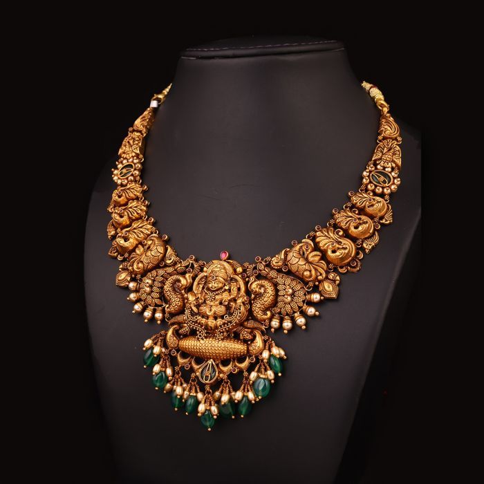 Intricate Malini Nakshi Necklace Nakshi Design Jewellery, Indian Gold Necklace Designs Simple, Antique Gold Mangalsutra Designs, 20grams Gold Necklace Designs, Wedding Blouse Designs Bridal Collection, Nakshi Necklace, Lakshmi Haram, Chokers Gold, Indian Gold Necklace Designs