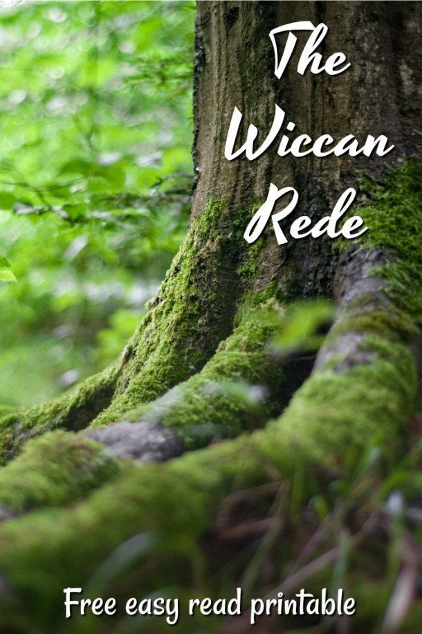 a tree with moss growing on it and the words, the wiccan rede free easy read printable