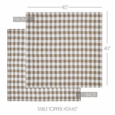 the brown and white checkered tablecloth is shown with measurements for each piece, which includes