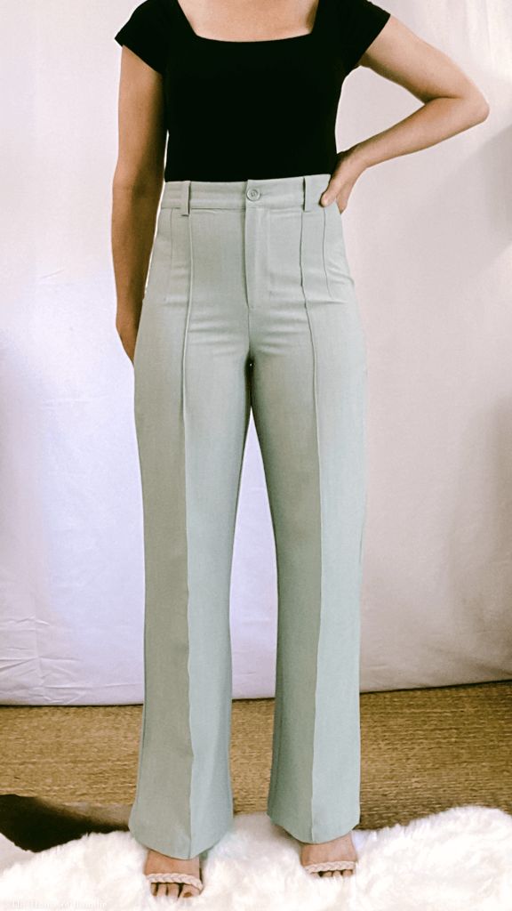 Kyra Pintuck High Waist Sage Green Straight Leg Pant - THE HOUSE OF BLONDIE Full Length Smart Casual Summer Pants, Summer Business Casual Full Length Pants, Full Length Pants For Business Casual In Summer, Full Length Business Casual Summer Pants, Stretch Dress Pants For Business Casual In Summer, Non-stretch Summer Dress Pants For Office, Fitted Solid Color Work Pants For Summer, Fitted Work Pants For Summer, Stretch Summer Pants With Welt Pockets