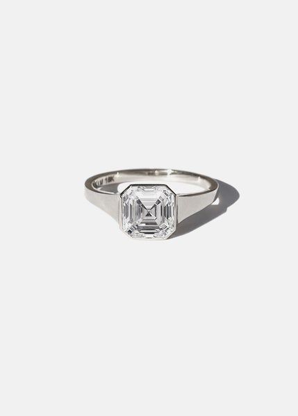 Asscher Diamond Cosma Ring – KATKIM Asscher Cut Diamond Promise Ring In Fine Jewelry Style, Asscher Cut Promise Ring In Fine Jewelry Style, Asscher Cut Diamond Promise Ring, Timeless Diamond Ring With Single Cut, Timeless Diamond Ring With Single Cut Diamonds, Timeless Classic Cut Diamond Ring With Single Cut Diamonds, Modern Platinum Signet Ring As Gift, Modern Platinum Signet Ring For Gift, Elegant Platinum Signet Ring With Polished Finish