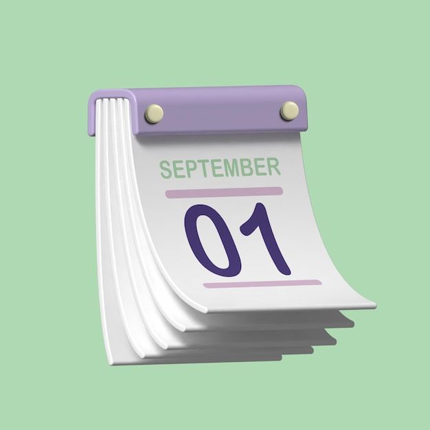 a purple and white calendar with the number 01 on it's side, in front of a green background