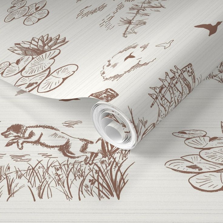 an image of a wallpaper with animals and plants on it's surface in brown