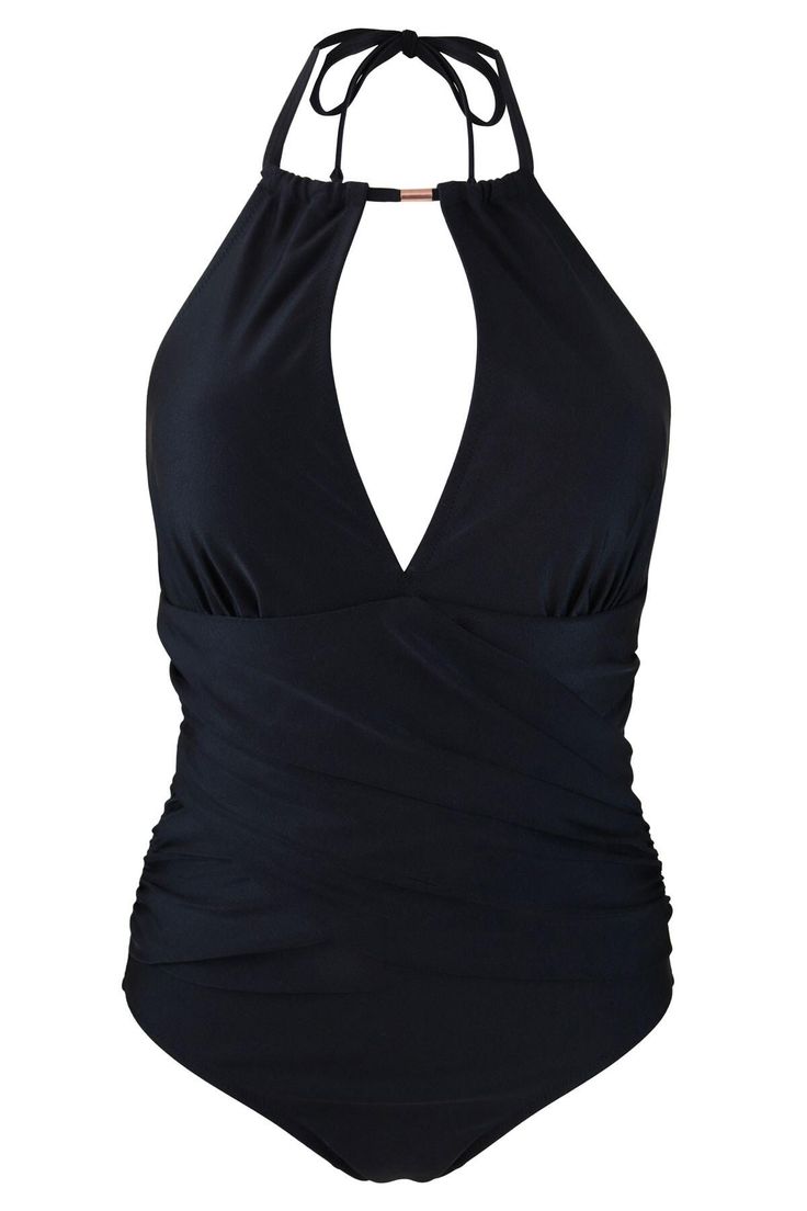 Radiate sophistication in the Ring Neck Control Swimsuit. Flattering ruching and control panel to the centre front, this non-wired swimming costume is lightly padded to give added shape to the bust. A ring neck halter tie and key hole opening at the bust to add a touch of glamour to this cut out swimsuit. Elegant Black Swimwear For The Pool, Cute Swimming Costumes, Elegant Black Triangle Top Swimwear, Elegant Black Underwire Tankini, Elegant Sleeveless Tankini For Pool, Elegant Underwire Swimwear For Swimming, Elegant One-piece Tankini For Poolside, Elegant Tankini With Lined Body For Pool, Elegant Lined Body Tankini For Poolside