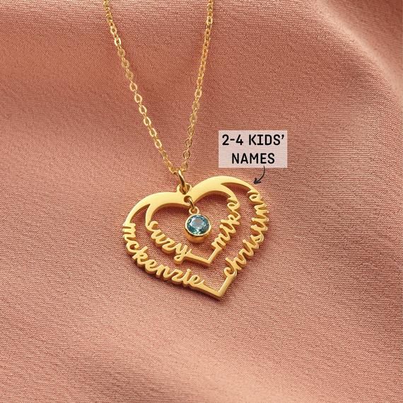 Names Necklace, Fingerprint Jewelry, Mother Jewelry, Family Necklace, Heart Shaped Necklace, Kids Names, Large Heart, Jewelry Personalized, Personalized Gifts For Mom