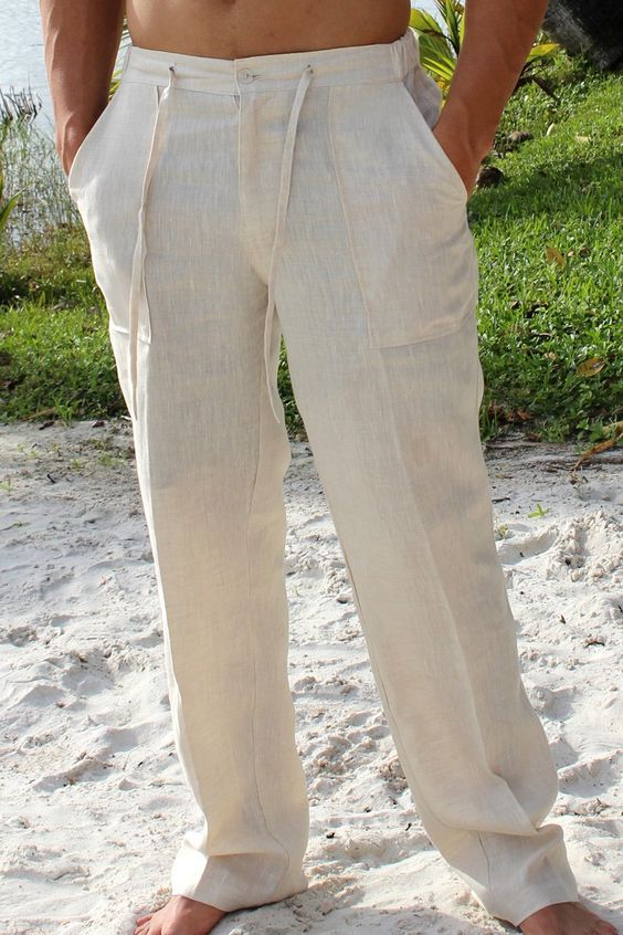 Mens Beach Wedding Attire, Celana Yoga, Comfortable Casual Outfits, Kain Linen, Beach Wedding Attire, Mens Beach, Mens Wedding Attire, Mens Linen Pants, Linen Drawstring Pants