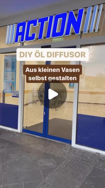 an image of a store front with the words action in german and english on it