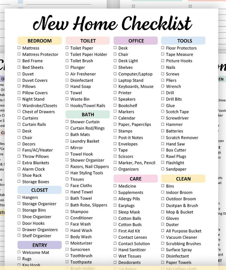 the new home checklist is shown in this screenshot