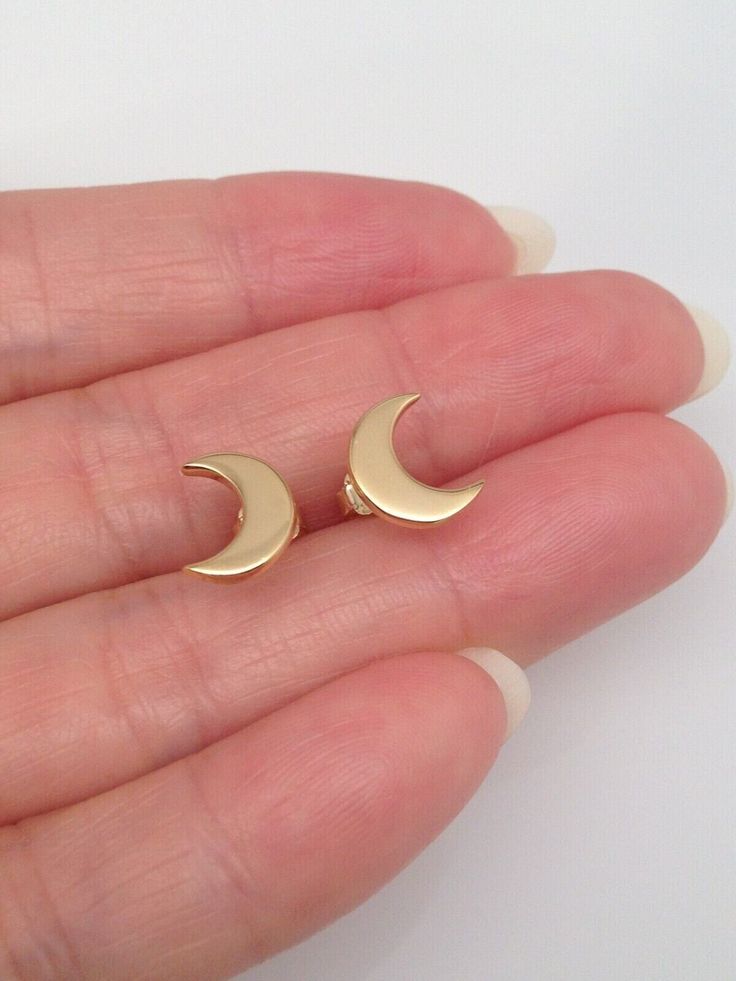 925 Sterling Silver Small Plain Crescent Moon Stud Earrings   - Metal: 14K Yellow Gold Plated Over 925 Sterling Silver - Shape: Crescent Moon - Dimension: 9mm (0.35 in) x 3mm, Thickness 1mm - Closure: Post at Upper Top, Push Back - Color: Gold Crescent Moon Earrings Studs, Moon Earrings Studs, Moon Stud Earrings, Moon Moon, Crescent Moon Earrings, Moon Studs, Crescent Moon Necklace, Gold Moon, Mom Necklace