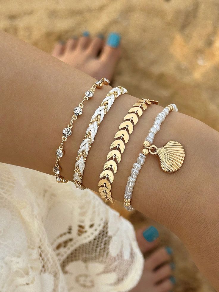 21255-A oro  Collar  Aleación de zinc   Embellished Gold Beachy Jewelry, Cute Beach Jewelry, Beachy Jewelry Aesthetic, Greece Accessories, Beach Accessories Jewelry, Bracelets Beachy, Cute Summer Jewelry, Jewelry Preppy, Hiking Jewelry