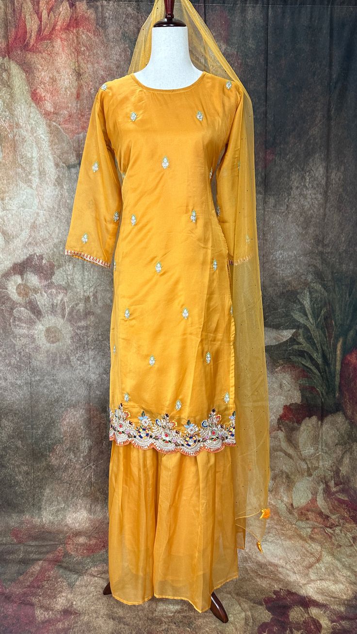 Mustard yellow embroidered kurti with gharah and dupatta Kids Wear Boys, Embroidered Kurti, Traditional Sarees, Signature Collection, Mustard Yellow, Kids Wear, Blouse Designs, Party Wear, Designing Women