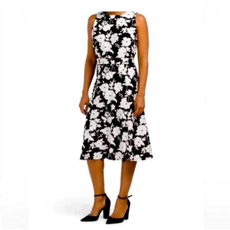 Nwt, Beautiful Dress For The Office! Spring Formal Dress In Black And White, Elegant Black And White Midi Dress For Spring, Spring Formal Black And White Dress, Black And White A-line Spring Dress, Black And White Summer Workwear Dress, Black And White Dress For Summer Workwear, Black And White Summer Work Dress, Black And White Midi Dress For Spring, Black And White Midi Length Dress