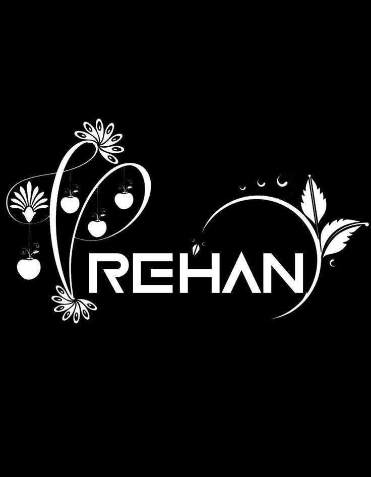 the logo for rehan is shown on a black background with white swirls and flowers