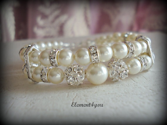 Bridal cuff bracelet Swarovski white or ivory by Element4you, $35.00 Wedding Pearl White Beaded Bracelets, Adjustable Pearl Wedding Bracelet, Adjustable Pearl Embellished Bracelet For Wedding, Delicate Pearl Drop Beaded Bracelets For Wedding, Delicate Beaded Bracelets With Pearl Drop For Wedding, White Pearl Embellished Bracelets For Wedding, Wedding Pearl Bracelet With Beaded Details, Adjustable Pearl Crystal Wedding Bracelet, Adjustable Pearl Crystal Bracelet For Wedding