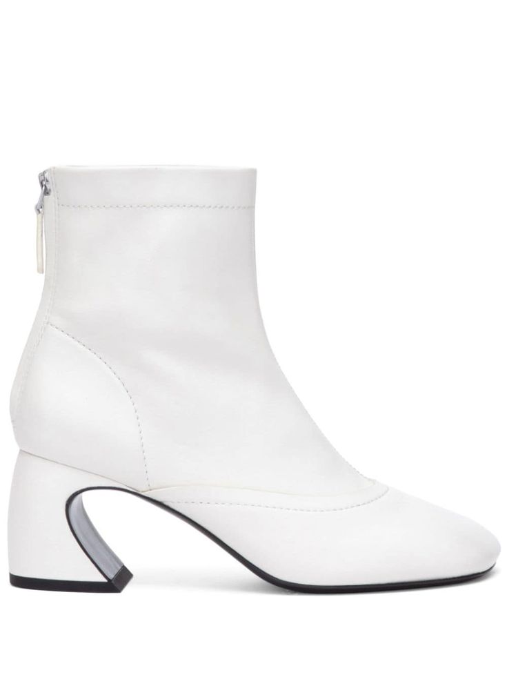 ivory white calf leather/nappa leather square toe rear zip fastening branded leather insole 65mm block heel leather sole Low Heel Calf Leather Boots With Sculpted Heel, White Calf Leather Low Heels, White Low Heel Calf Leather Heels, White Leather Boots With Sculpted Heel, Spring Leather Heeled Boots With Zipper, Modern Heeled Boots With Padded Block Heel, White Low Heel Boots With Reinforced Heel, Modern Block Heel Boots With Padded Heel, White Ankle Heeled Boots With Zipper