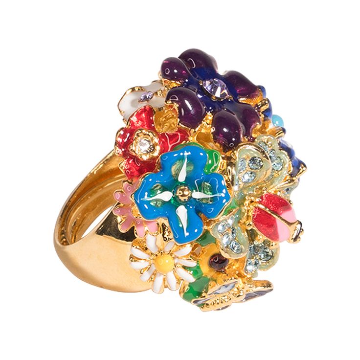 Product Description: Flower Power! Try this multicolored ring on for size and dress up any hand, any day.   Dimensions: 1" wide, 1/2" height, adjustable, one size fits most (approximately sizes 5-8) ﻿Style Number: ﻿2184RM Strong Flower, Pink Gem Ring, White Flower Ring, Aqua Ring, Costume Jewelry Rings, Gold Elephant, Classic Garden, Head Ring, Pink Gem