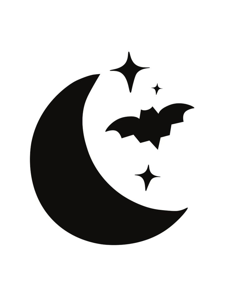 the moon and stars are in the shape of a crescent with two bats on it