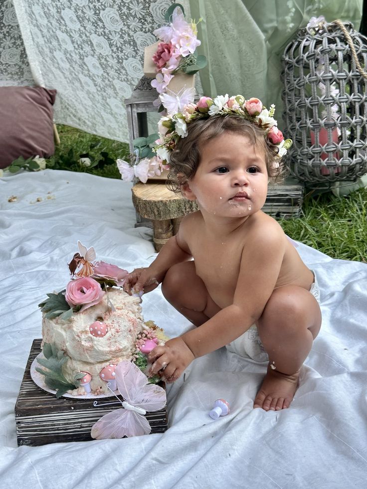 Fairy Garden One Year Old Party, Woodland Fairy Tea Party Birthday, Whimsical Fairy First Birthday, Fairy One Year Pictures, Whimsical One Year Birthday, Vintage Fairy Birthday Party, 1 Year Fairy Birthday, Fairy Tail First Birthday Party, Fairy 1st Birthday Outfit