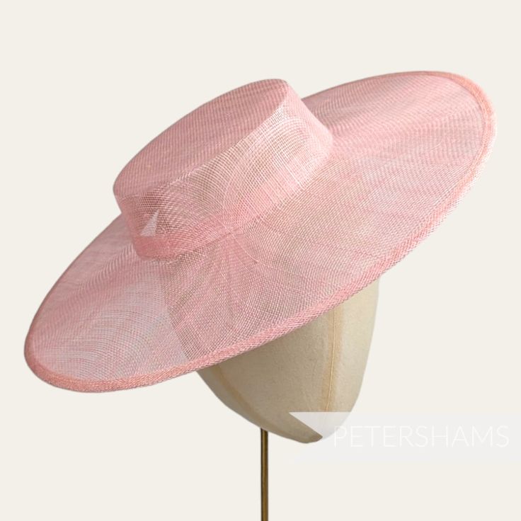 *This is not a fitted hat! You will need to attach a headband, comb or elastic to secure it to your head* Boaters are all the rage, and this pale pink sinamay fascinator version has us all in a twirl!  Made from 2 layers of stiffened sinamay, these boaters are ready to trim and have a petersham ribbon on it's inside edge. Simply add a comb or headband to secure to the head. Hat base measures: Width: 37cm (14.5 inches) Crown Width: Measures 15.5cm (6.1 inches) wide at base and 14cm (5.5 inches) a Sinamay Fascinator, Hat Base, Fascinator Hat, Rose Pale, Millinery Hats, Fascinator Hats, Fitted Hat, Hat Making, Fitted Hats