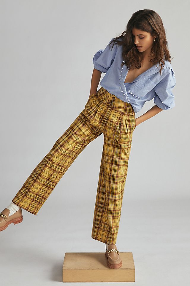 Plaid Pants Outfit, Funky Pants, Anthropologie Clothing, Wide Leg Pants Outfit, Anthropologie Style, Yellow Plaid, Plaid Pants, 50 Fashion, Pants Pattern