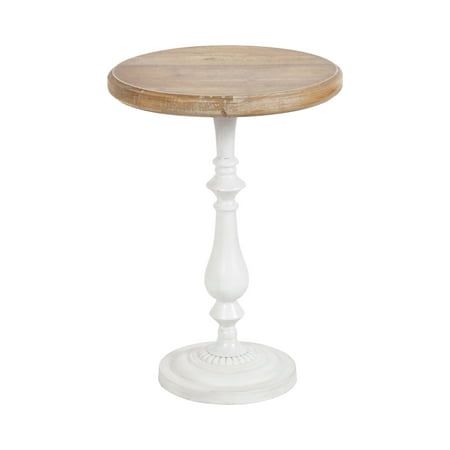 Embrace vintage charm with this classic Wixley round side table. Between its sturdy, iron base and its wooden tabletop, this side table boasts a charming mixed materials design. This round pedestal table offers coastal style with some traditional accenting between its turned base and beaded detail toward the bottom of the base. The Wixley's addition of subtle, rustic detailing throughout the base will leave your guests marveling at this thoughtful design. The wooden tabletop is crafted from wood Tall Round Side Table, Coastal Side Table, Round Pedestal Table, Indoor Plant Stand, Pedestal End Table, Pedestal Side Table, Farmhouse Side Table, Wooden Side Table, Plant Stand Indoor