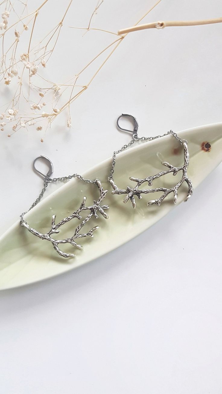 Dark Silver Twig Earrings Rustic Forest Branch Chandeliers - Etsy Silver Nature-inspired Metal Earrings, Nature-inspired Silver Metal Earrings, Nature-inspired Dangle Earrings, Nature-inspired Pierced Dangle Jewelry, Nature-inspired Metal Drop Earrings, Nature-inspired Metal Jewelry With Matching Earrings, Nature-inspired Metal Jewelry With Earrings, Twig Earrings, Woodland Tree