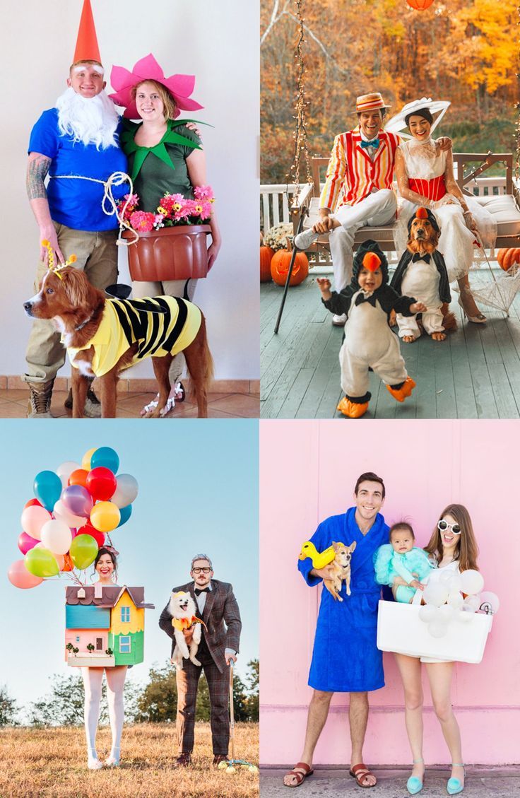 four pictures of people dressed up in costumes