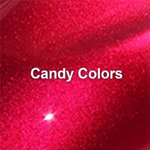 candy colors in pink and red with white letters on the bottom right hand corner,