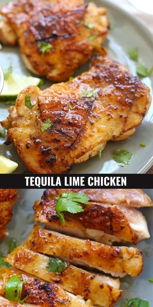 two pictures of chicken on a plate with sauces and garnishes next to each other